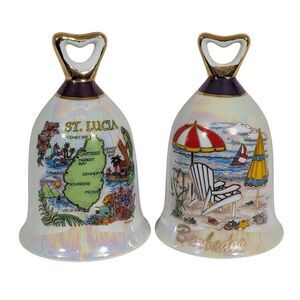 Set of 2 Collectible 4.5" St. Lucia & Barbados Islands Souvenir Porcelain Bells
